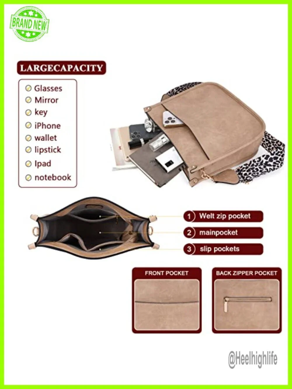 Vegan Leather Hobo Crossbody Bag Set with 2 Adjustable Straps